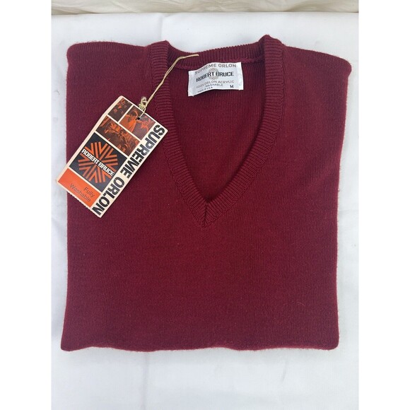 robert bruce Other - NWT Vtg Robert‎ Bruce Supreme Orlon Acrylic V Neck Sweater Wine Red Sz M USA